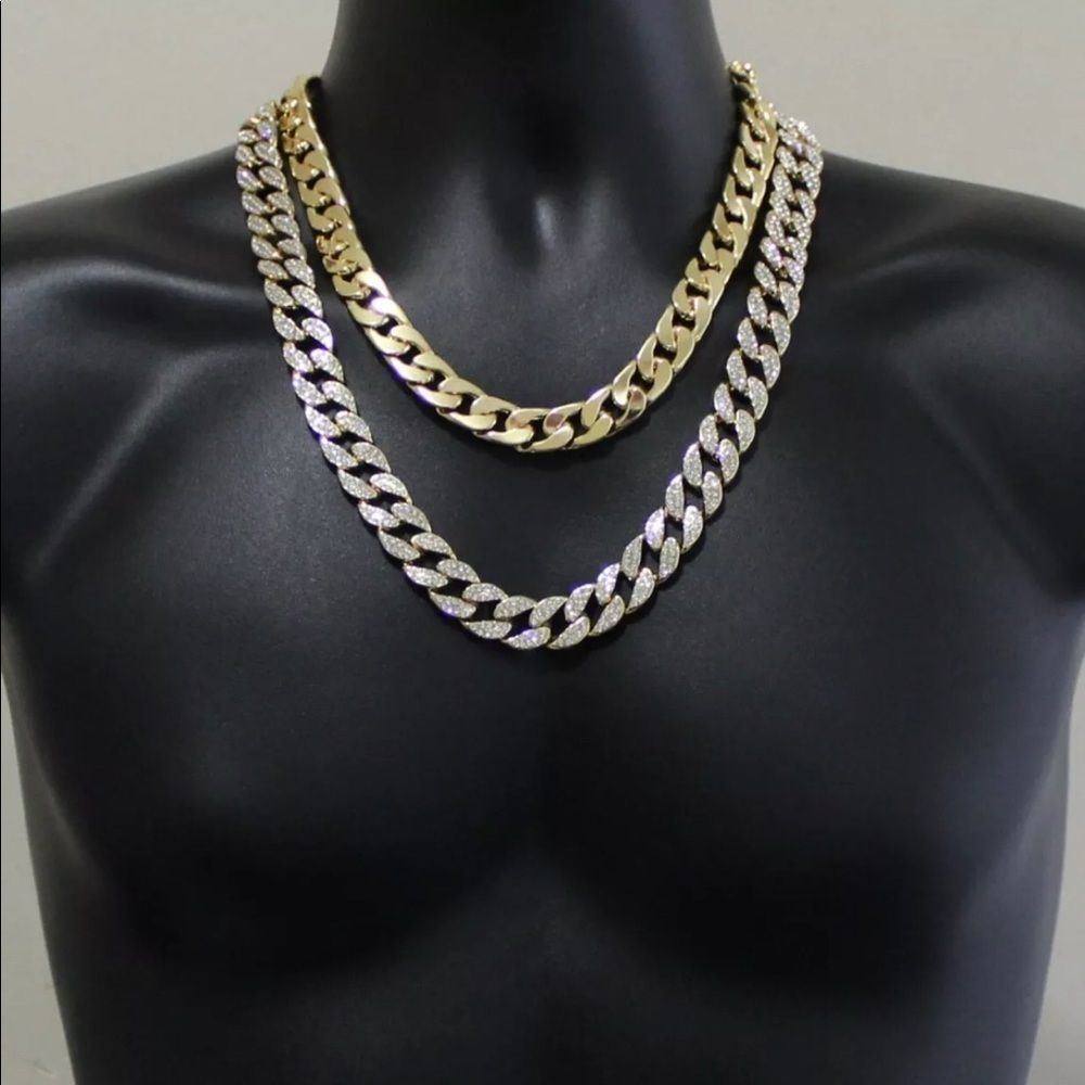 14K 2 Piece Cuban Link Chains Set